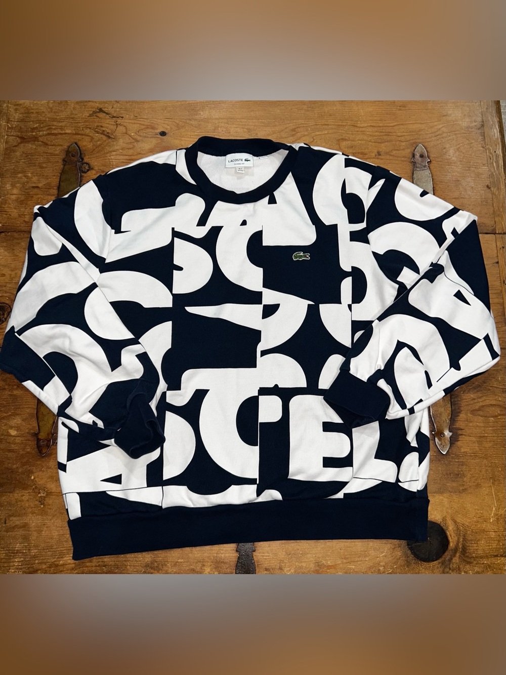 Lacoste Graphic Sweatshirt Navy White Logo Print Crewneck Men’s Size XXL - Picture 4 of 8